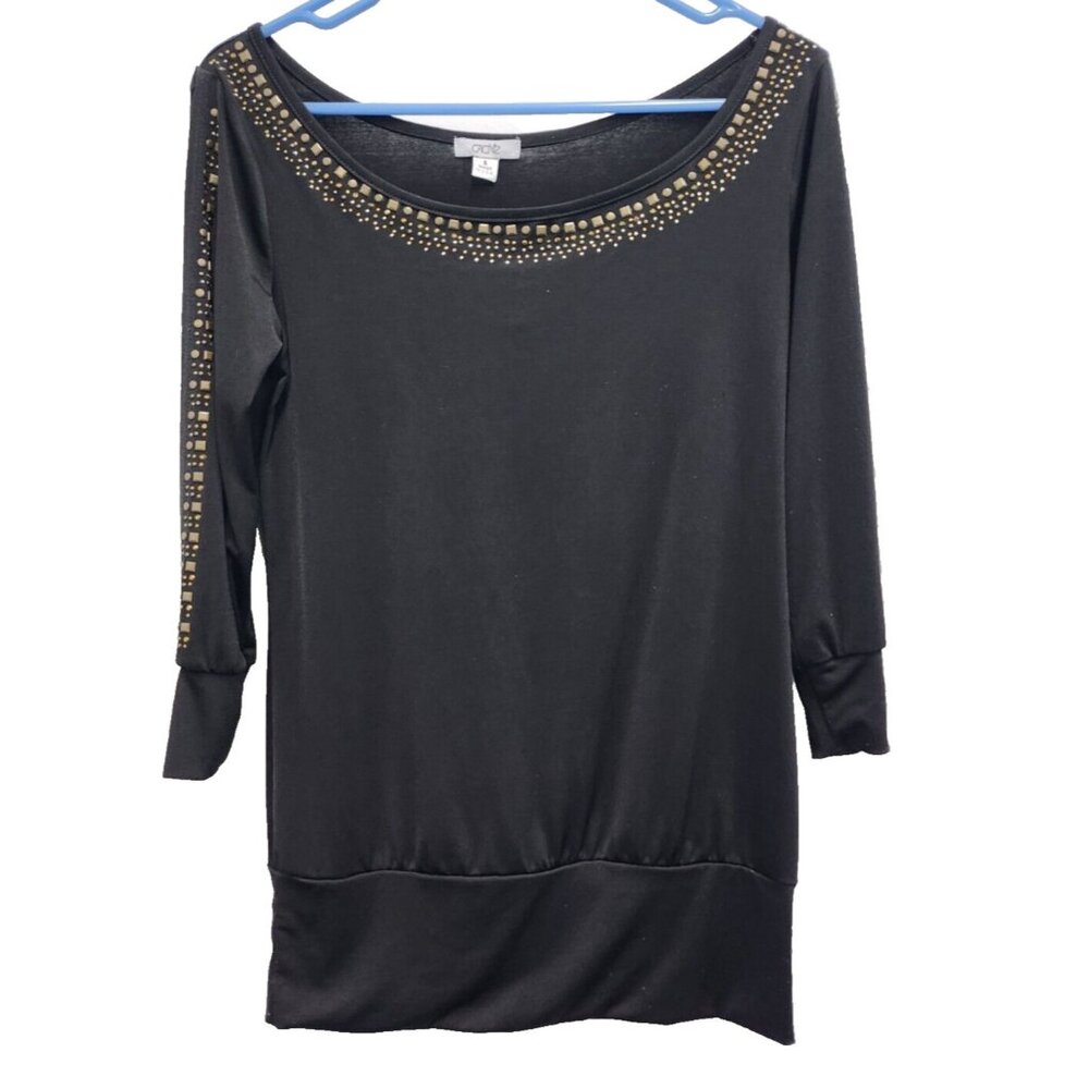 VTG Cache Womens Cold Shoulder Embellished Tunic Top Small Black 3/4 Sleeve Y2K‎